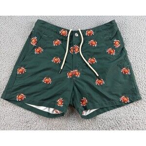 OAS Swim Trunks Green Crab AOP Beach Resort Men's Size Small S Sweden Drawstring